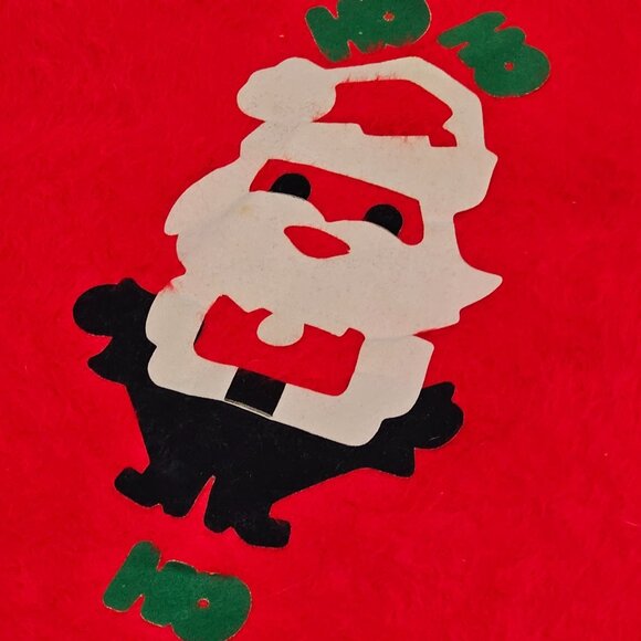 1970s Red Santa Tree Skirt 34" gold fringe handmade retro Christmas decor vtg - Picture 3 of 10